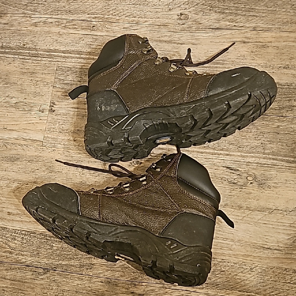 Brown and Black Rugged Leather Boots with Deep Tread Soles